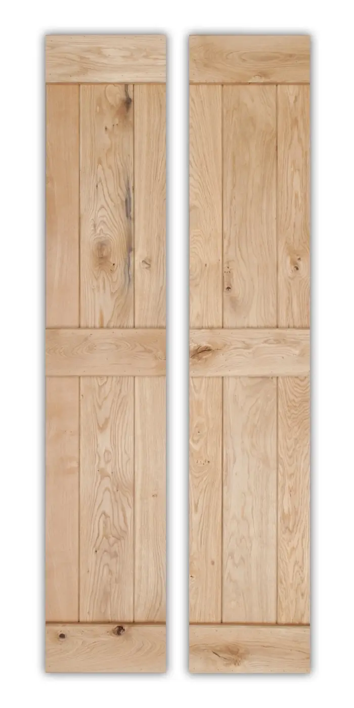 Solid Oak Rustic Bi-Fold 3 Ledge Bead and Butt Cottage Door