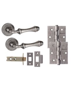 Durham Door Lever Latch And Hinge Pack Distressed Silver