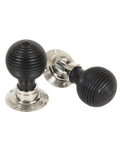 Ebonised Wood Beehive Door Knob Nickel Rose