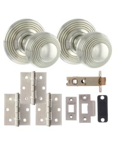 Ripon Round Reeded Mortice Door Knob - Polished Nickel Latch Pack