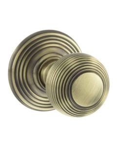 Ripon Round Reeded Mortice Door Knob - Antique Brass Knob