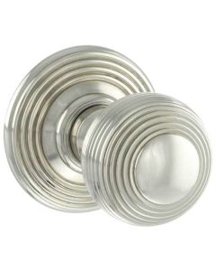 Ripon Round Reeded Mortice Door Knob - Polished Nickel Knob