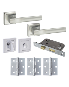 Kansas Door Lever Satin Chrome privacy/WC Pack (Square)