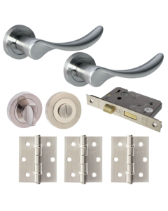 Malaga Door Lever  Round Privacy / WC - Satin Nickel Pack