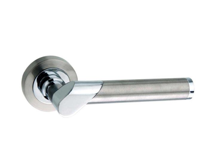 Tunis Lever On Round Rose - Satin Nickel / Polished Chrome