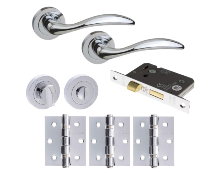 Ancon Door Lever Round Privacy / WC - Polished Chrome Pack