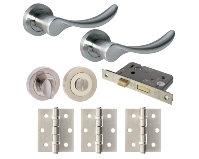 Malaga Door Lever  Round Privacy / WC - Satin Nickel Pack