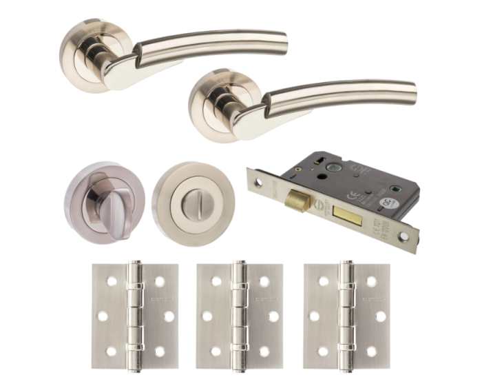 Messina Door Lever Round Privacy / WC - Satin Nicklel / Polished Nickel Pack