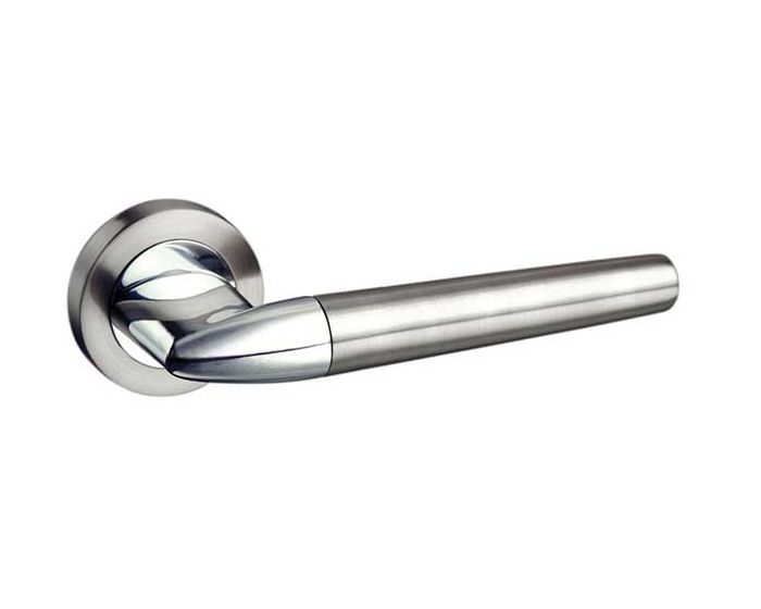 Toulon Lever On Round Rose - Satin Nickel / Polished Chrome