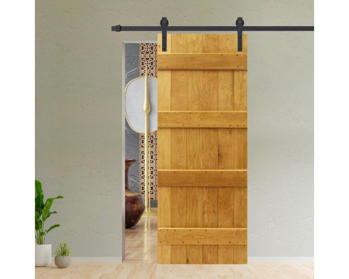 Solid Oak 4 Ledge Single Sliding Barn Door Kit
