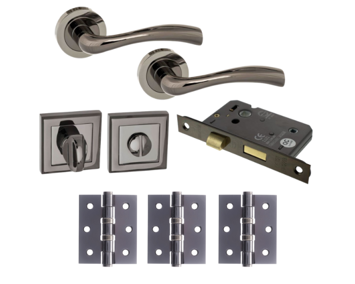 Texas Door Lever Square Privacy /  WC - Black Nickel Pack