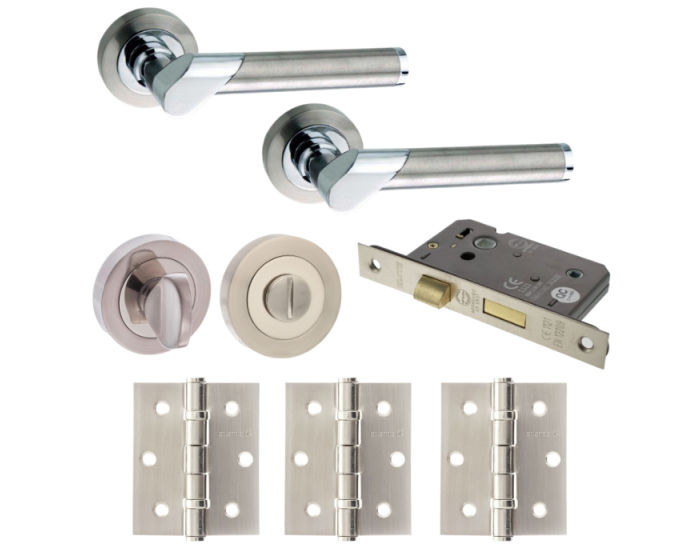 Tunis Door Lever Round Privacy WC  - Satin Nickel / Polished Chrome Pack