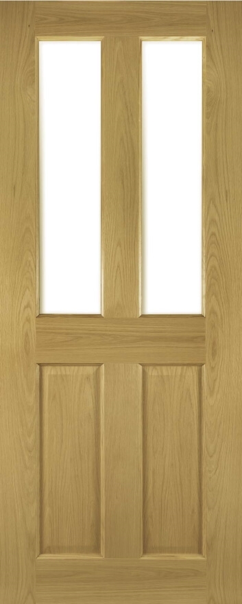 An image of Bury Victorian 4 Panel Clear Glazed Traditional Oak Internal Door