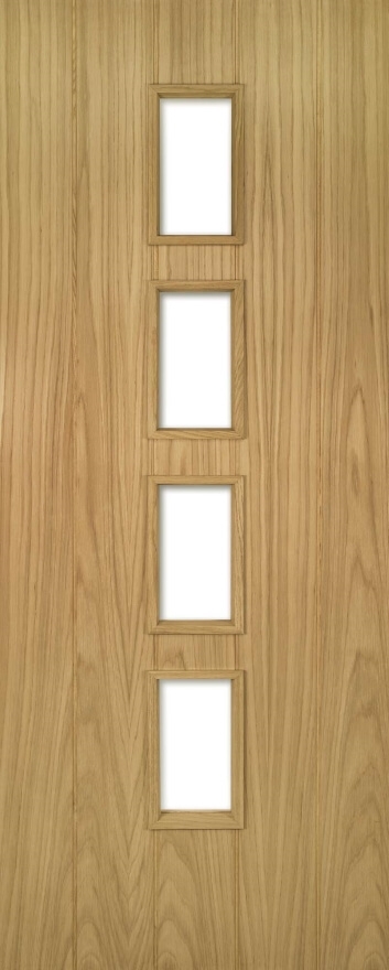 An image of Galway Glazed Vertical Panel Oak Fire Doors