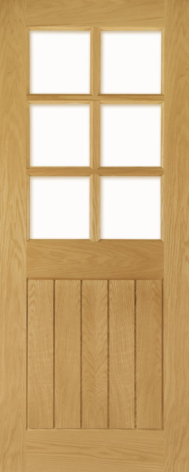 An image of Mexicana Ely Modern Prefinished Oak 6 Light Clear Glazed Internal Door