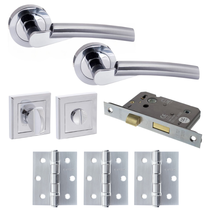 An image of Florida Door Lever Satin Chrome/ Polished Chrome Privacy/WC Pack (Square)