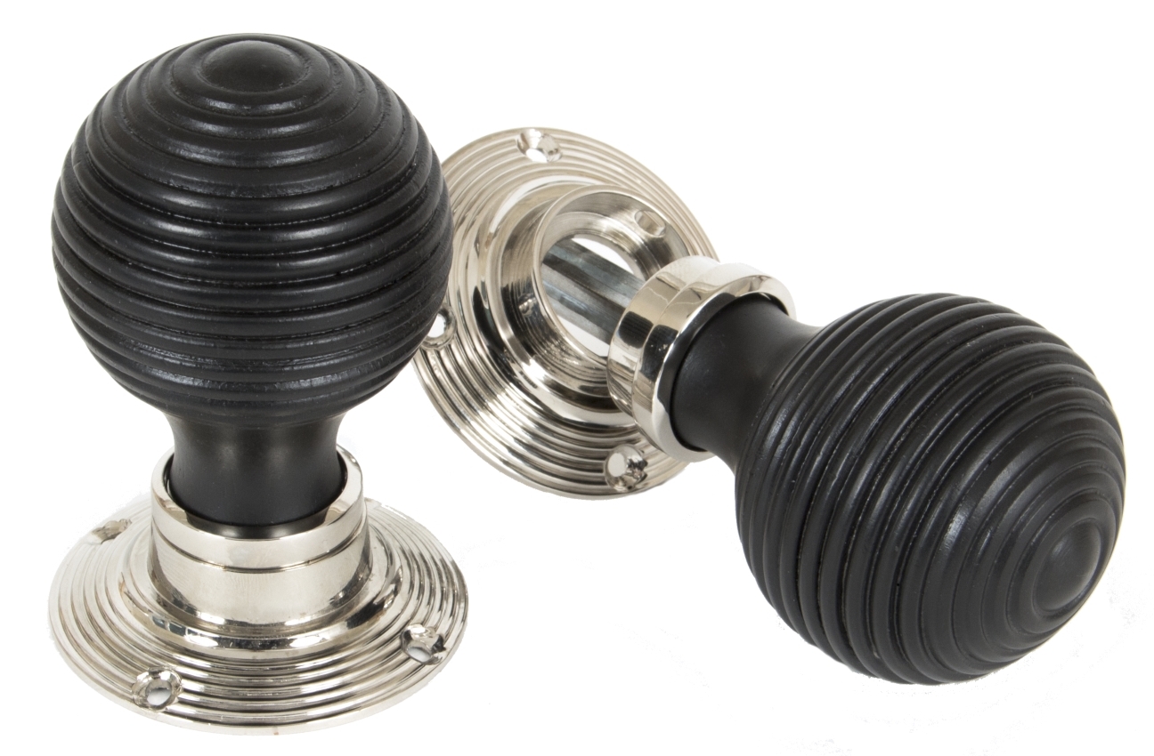 An image of Ebonised Wood Beehive Door Knob Nickel Rose