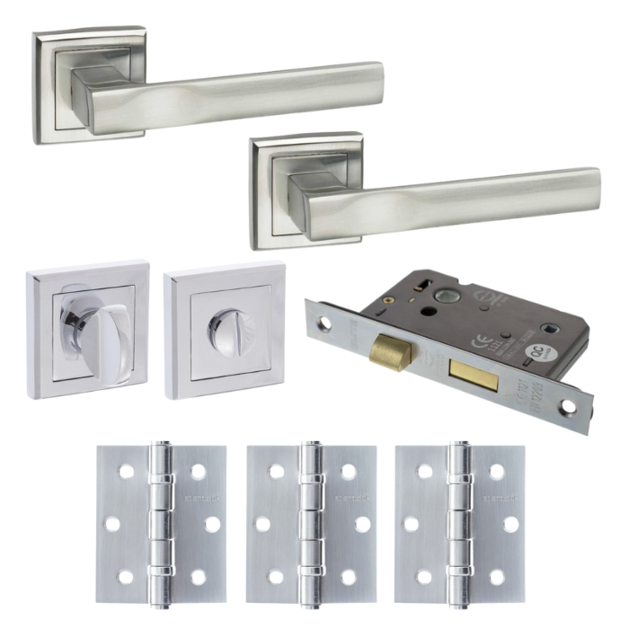 An image of Kansas Door Lever Satin Chrome privacy/WC Pack (Square)