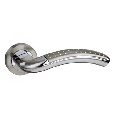 An image of Monaco Lever On Round Rose - Satin Nickel / Polished Chrome