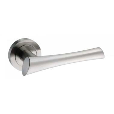 An image of Corsica Lever On Round Rose - Satin Nickel