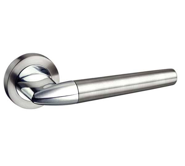 An image of Toulon Lever On Round Rose - Satin Nickel / Polished Chrome