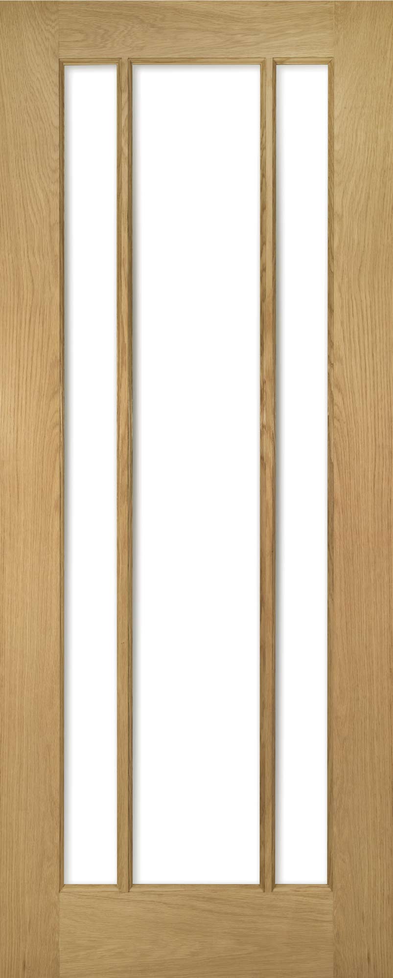 An image of Norwich 3 Panel Modern Bevelled Clear Glazed Internal Oak Door