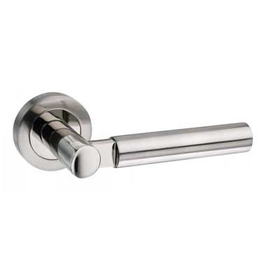 An image of Palermo Lever On Round Rose - Satin Nickel/Polished Nickel