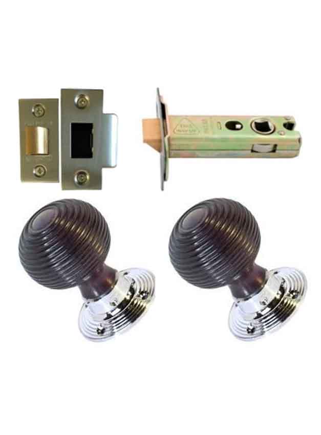 An image of Ebonised Wooden Beehive Door Knob Nickel ironmongery package