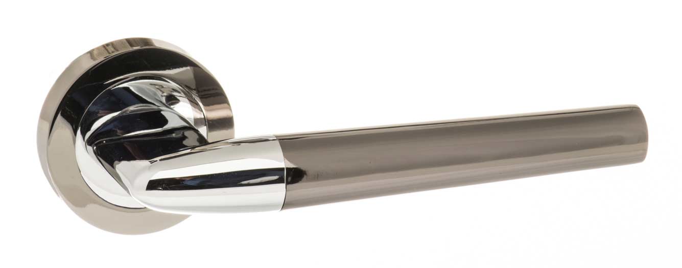 An image of Tennessee Lever On Round Rose - Black Nickel / Polished Chrome