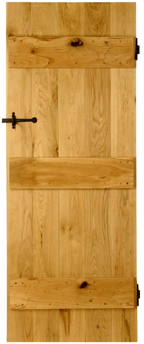 An image of Solid Oak Barn Farmhouse Style 3 Ledge Cottage Internal Door - 44mm Thick Prime ...