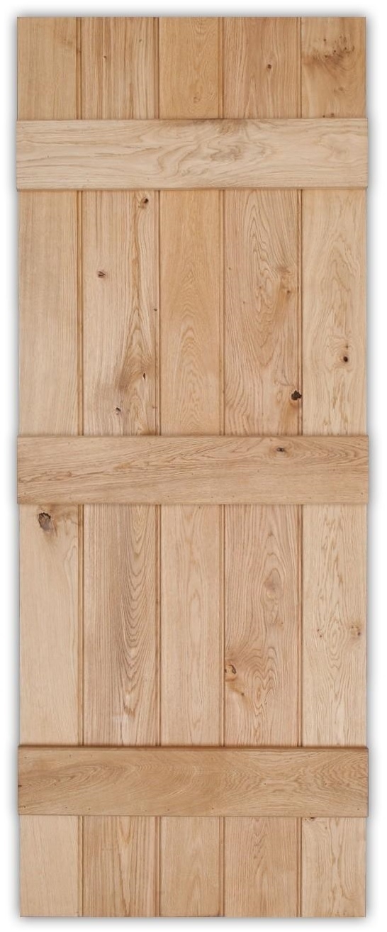 An image of Solid Oak Rustic 3 Ledged Bead and Butt Barn Door