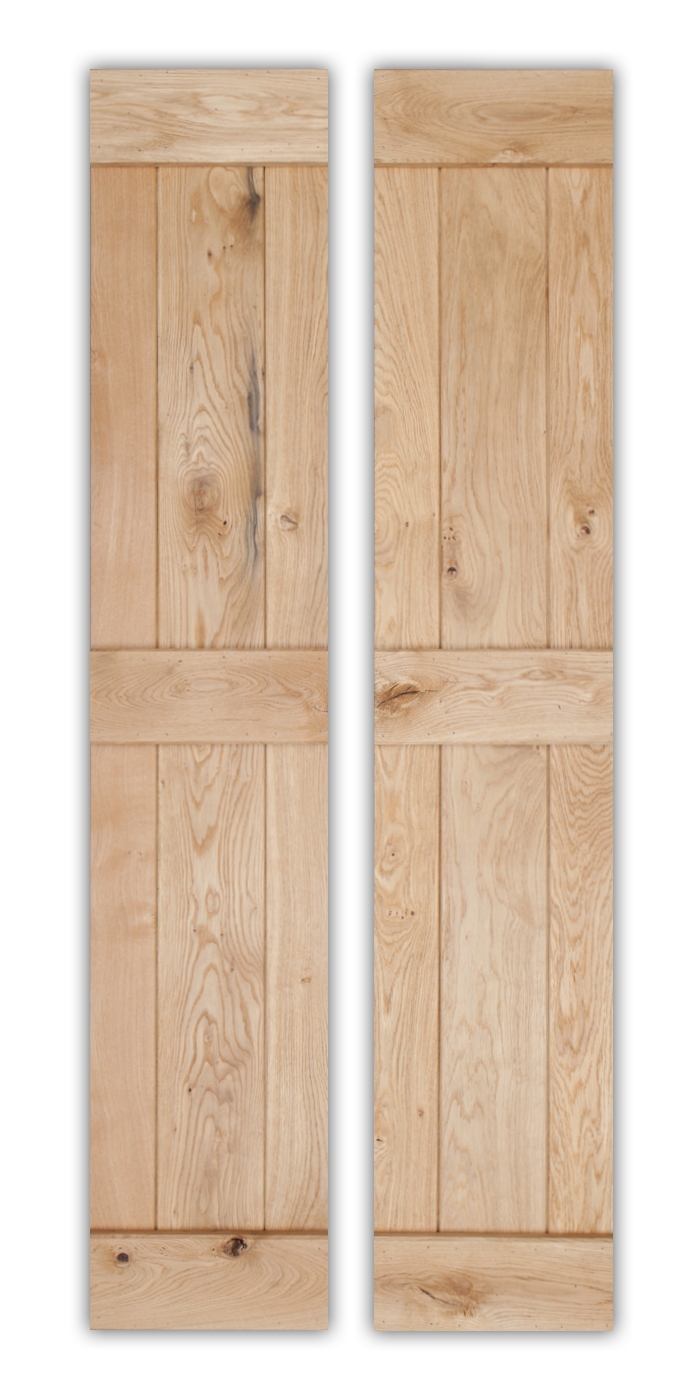 An image of Solid Oak Rustic Bi Fold 3 Ledge V-Groove Profile Cottage Door