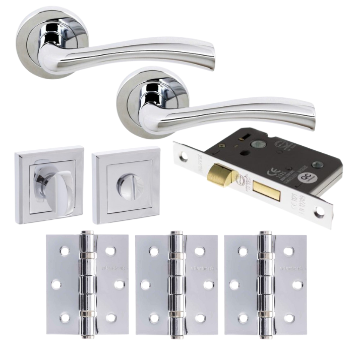 An image of Texas Lever On Round Rose - Polished Chrome privacy/WC Pack (Square)