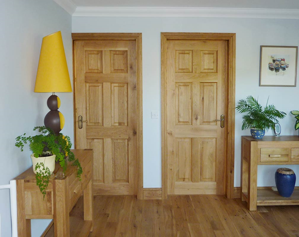 Two 6 panel oak doors in a modern property
